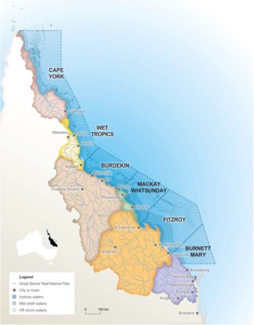 Map of the areas of the Great Barrier Reef