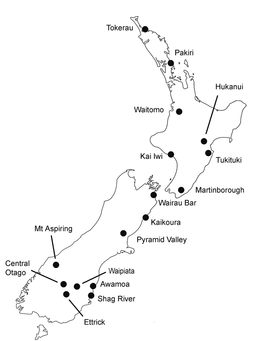 Locations of Moa