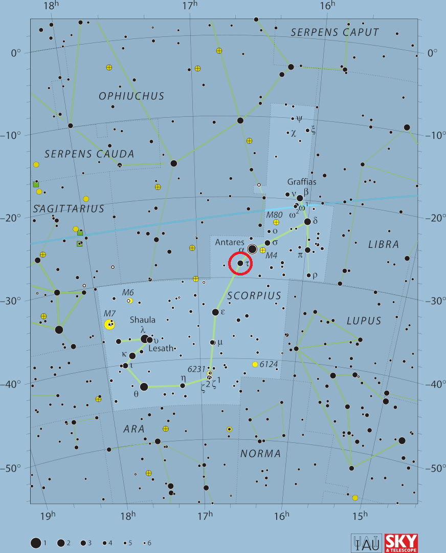 Location of Tau Scorpii